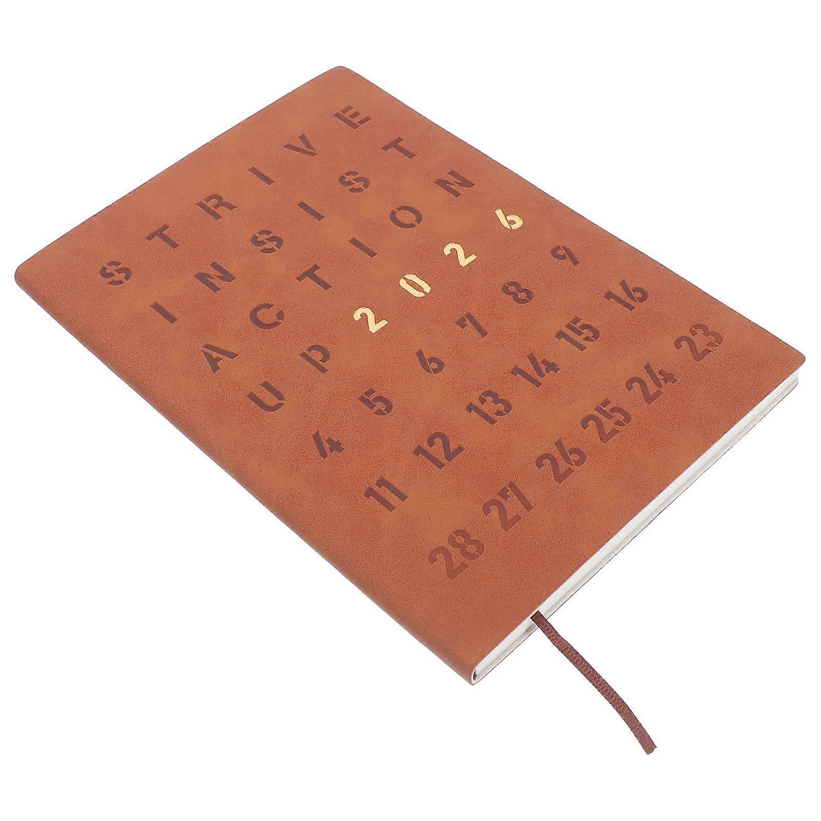 Office Daily Planner Notebook 2026 Brown Hardcover Schedule Organizer