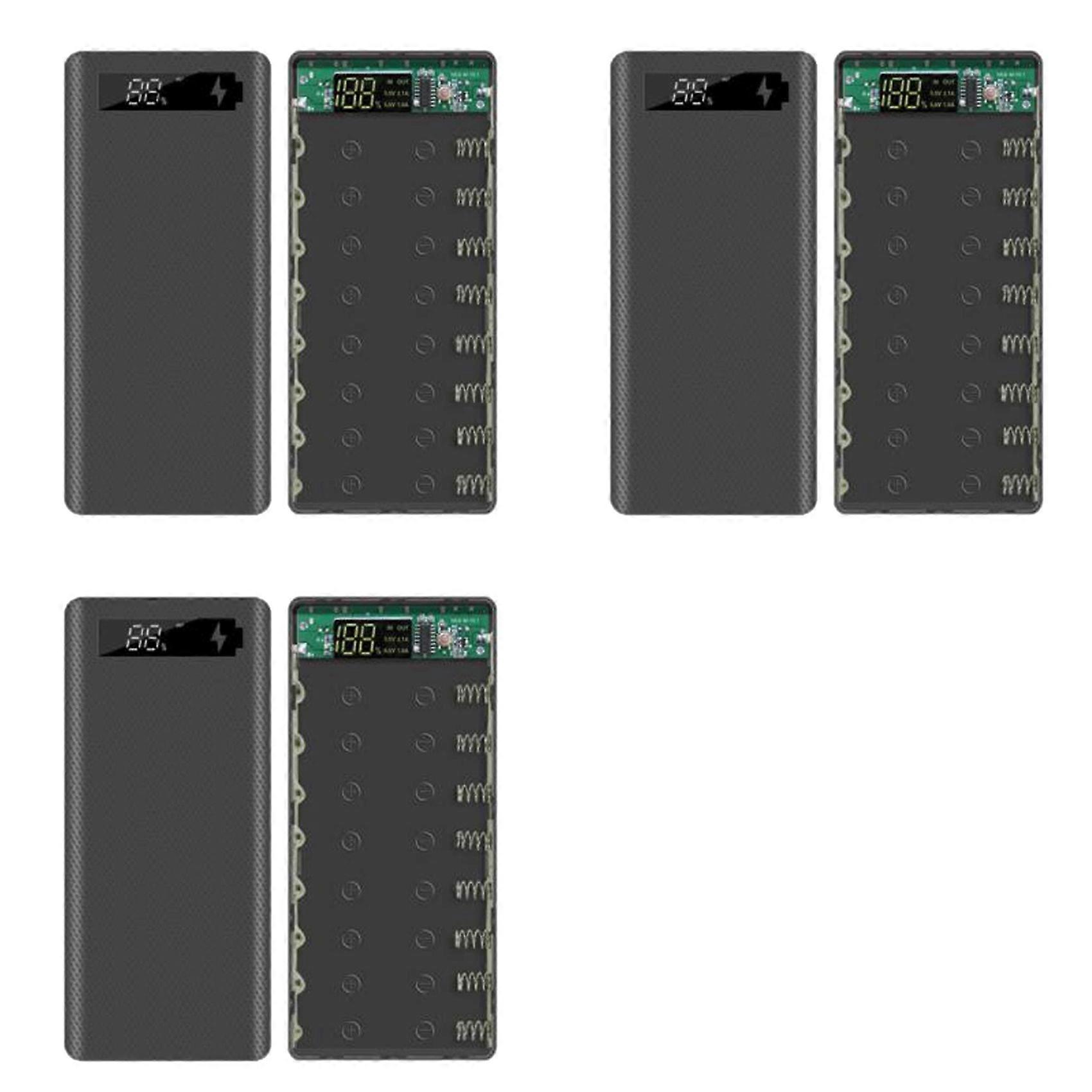 3X 18650 Battery Power Bank Case LCD Display Support 20000MAh LCD Display for 8X18650 Battery DIY Powerbank Case(Black)