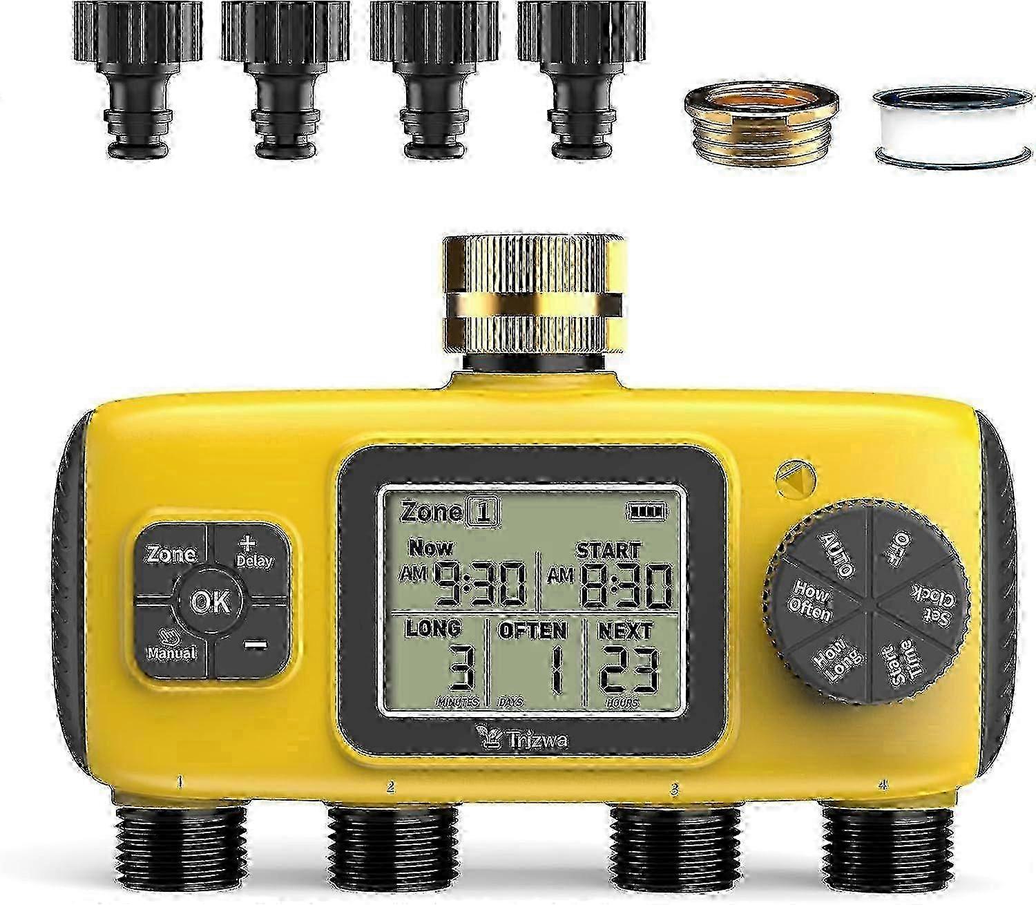 4-Zone Smart Garden Watering Timer with 4 Outlets and Automatic Control