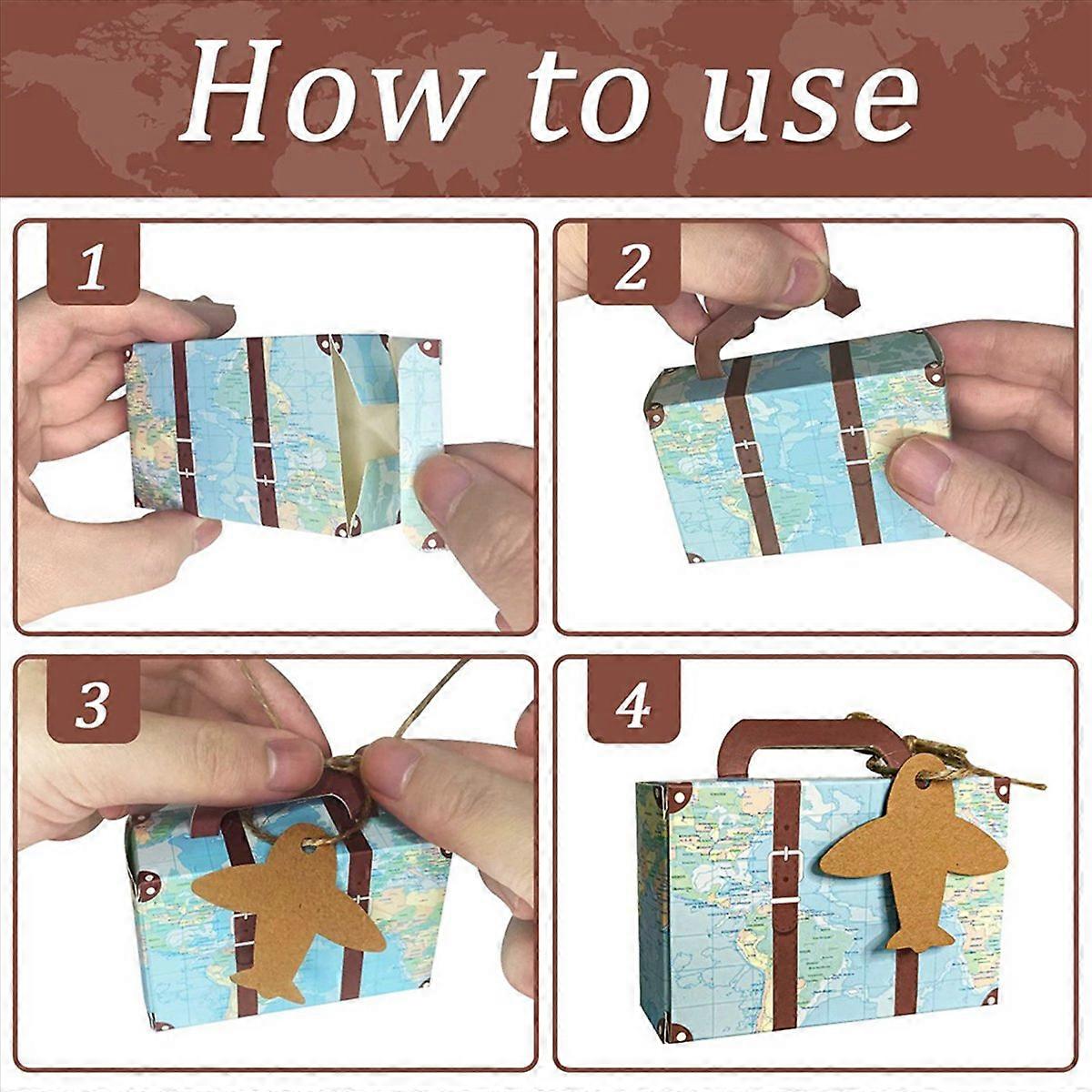 50PCS Suitcase Favor Boxes World Map Mini Suitcase Boxes