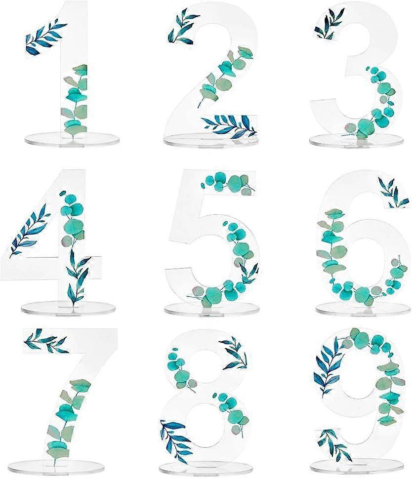 9 Sets Acrylic Wedding Table Numbers Place Cards with Stands 1-9 Clear Table Number Nature Theme Table Numbers for Wedding Reception Event Party Resta