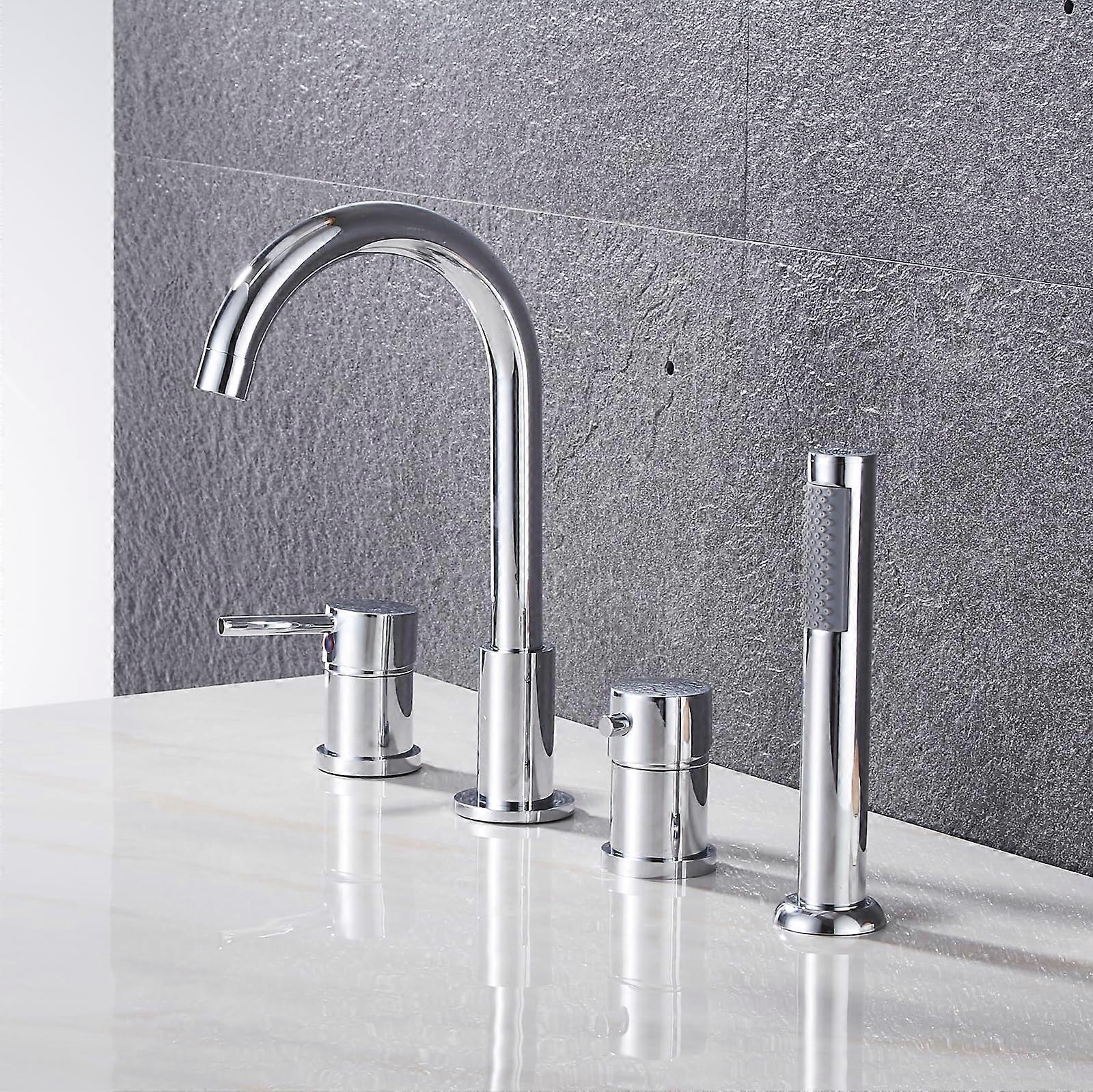 Bath Shower Mixer Tap 360 Swivel Spout Chrome Bathroom Taps with Shower Set 4 Holes Modern Design A
