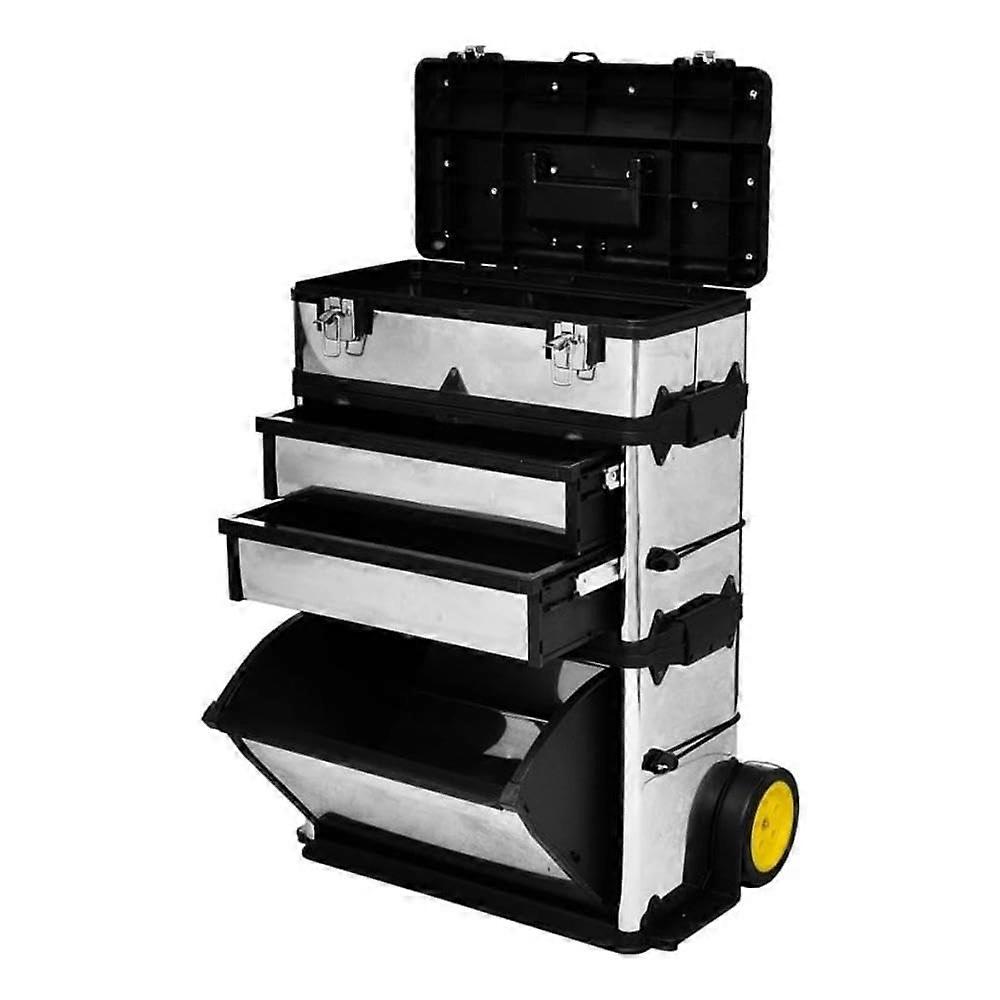 3Part Rolling Tool Box with Drawers, HeavyDuty Mobile Tool Storage in Black and Silver
