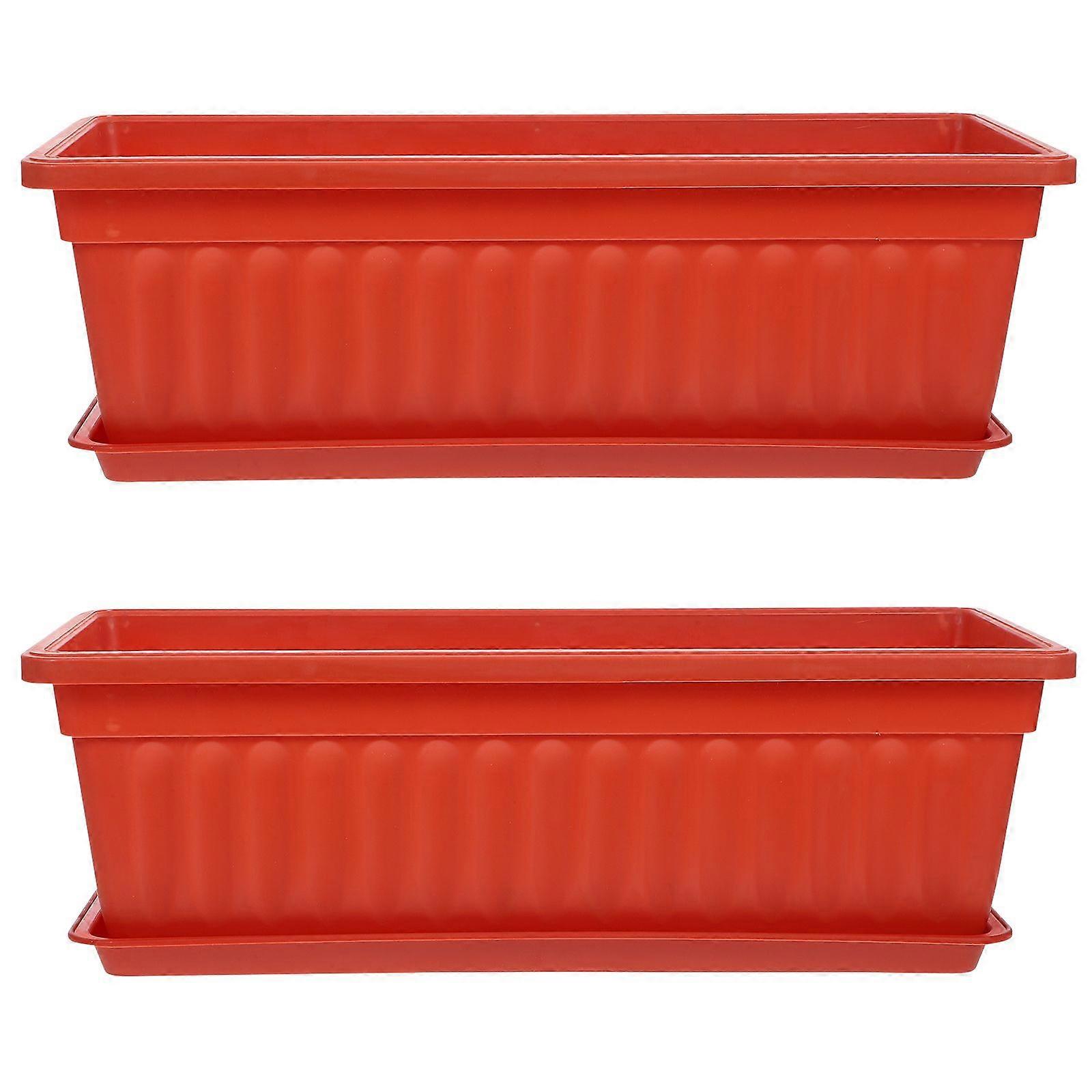 2pcs Plastic Vegetable Flower Planters Boxes Rectangular Flower Pots with Saucers
