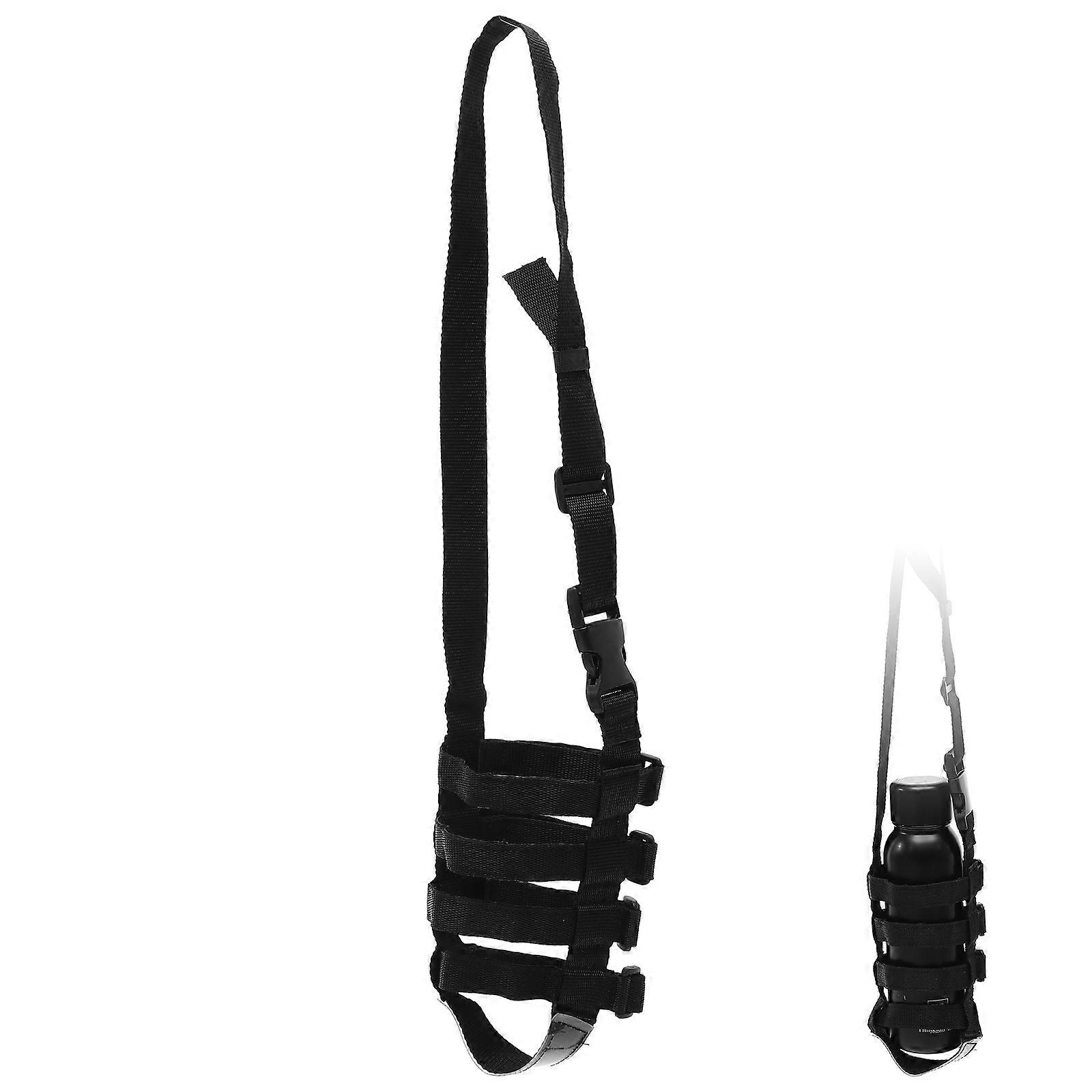 Water Bottle Carrier Strap for Outdoor Use Adjustable Black Polyester