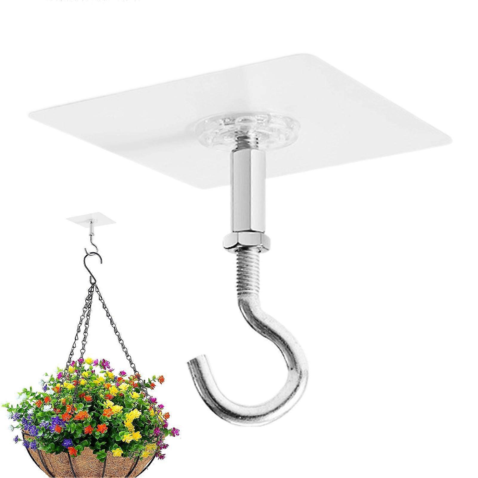 Adhesive Ceiling Hooks Strong Hold No Drill Waterproof Rustproof for Plants and Decorations