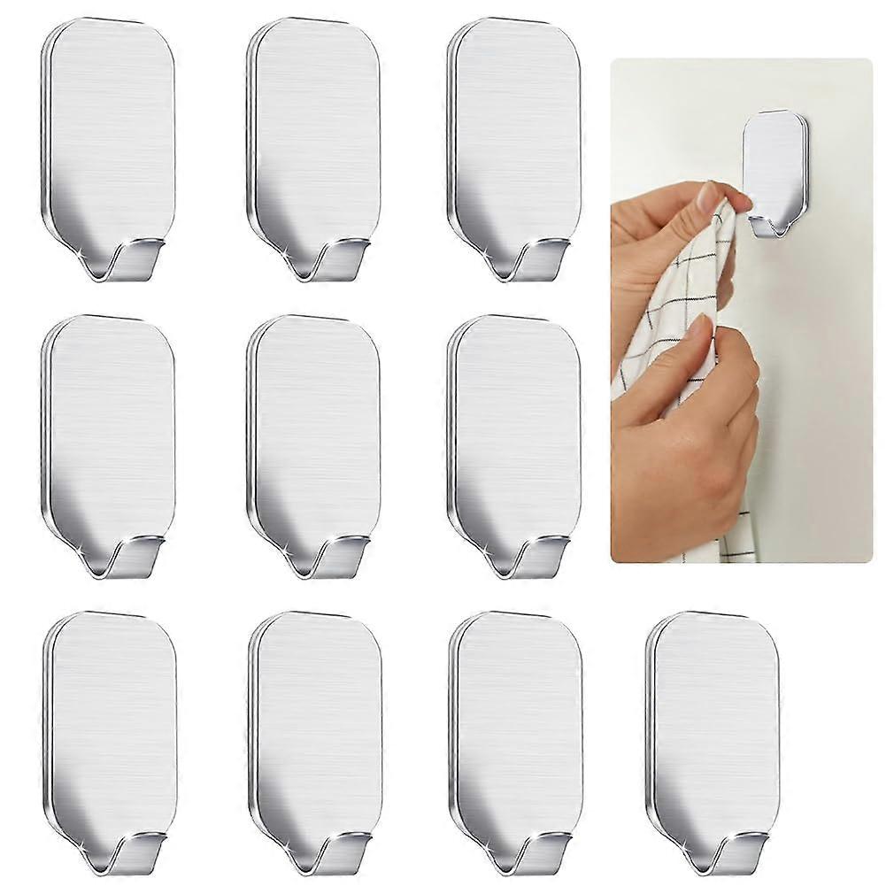 10PCS Adhesive Wall Hooks Extra Strong Stainless Steel Waterproof Rustproof for Bathroom Kitchen