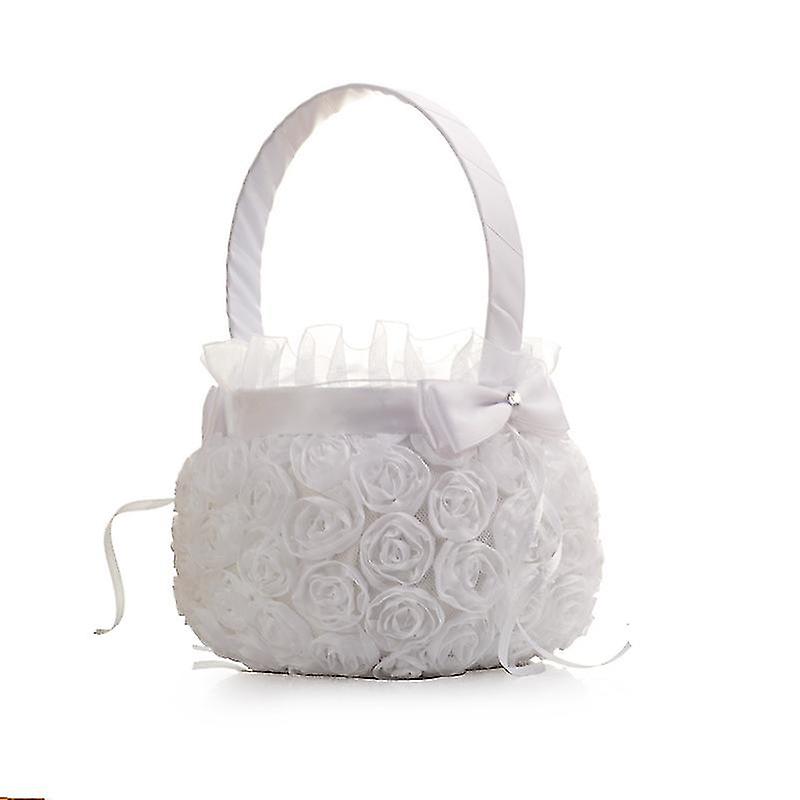 Bröllopsblomma flicka korg med bowknot, romantisk bröllop blomma korg ceremoni fest dekor