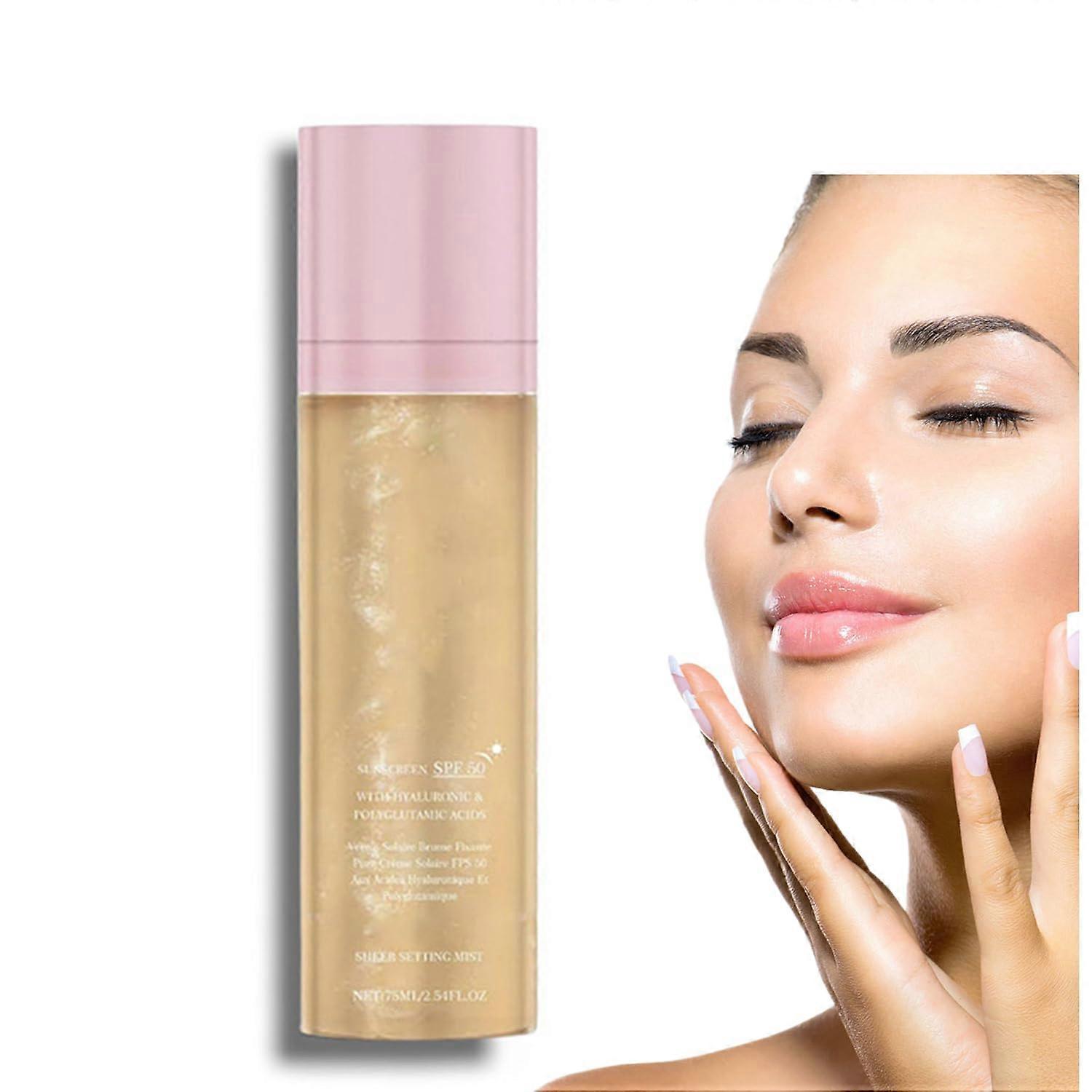Sunscreen Spray SPF 50 Makeup Setting Mist with Broad Spectrum Shimmer and Hydrating Formula