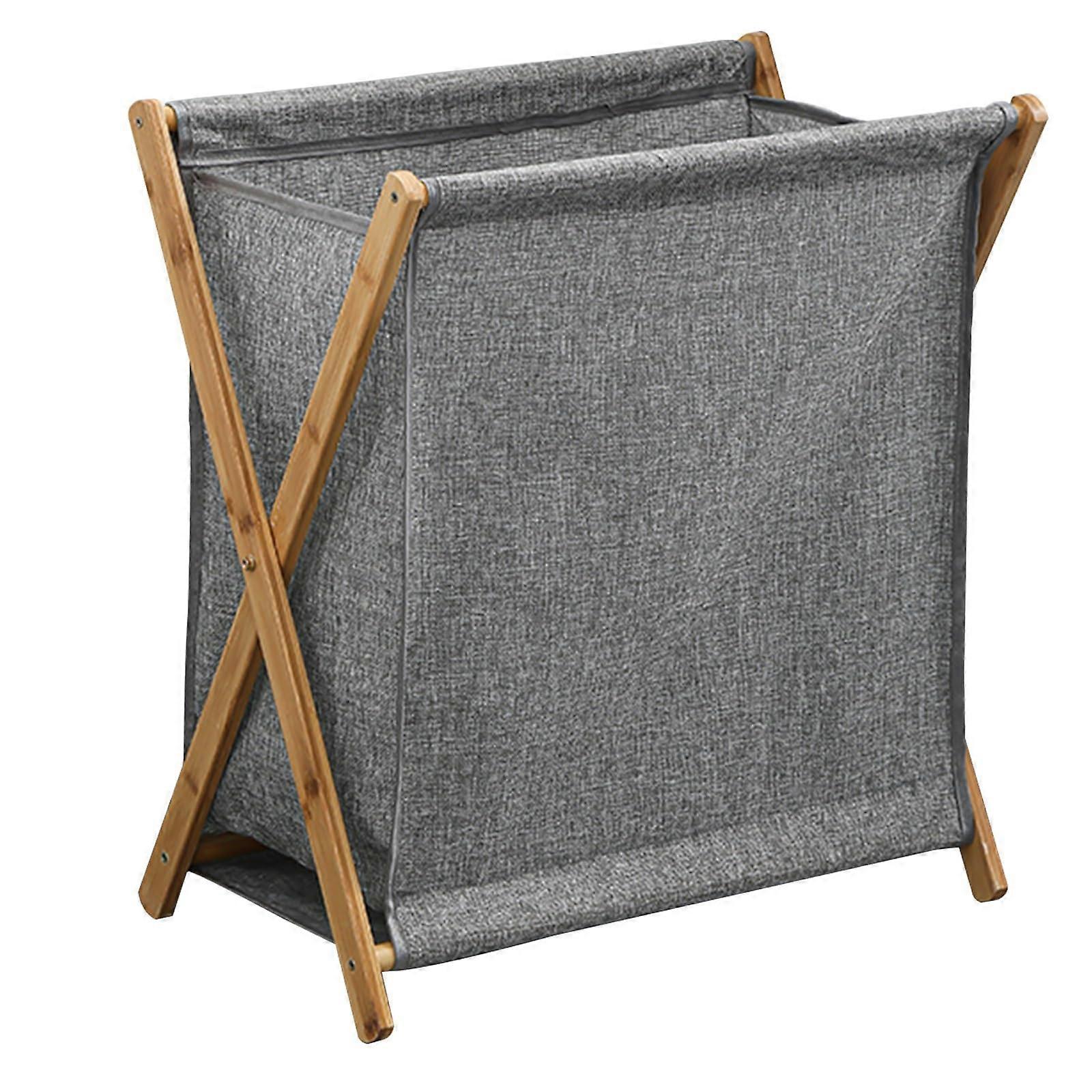Large Capacity Foldable Grey Bamboo Laundry Basket Hamper for Dorm, Bathroom and Laundry Room