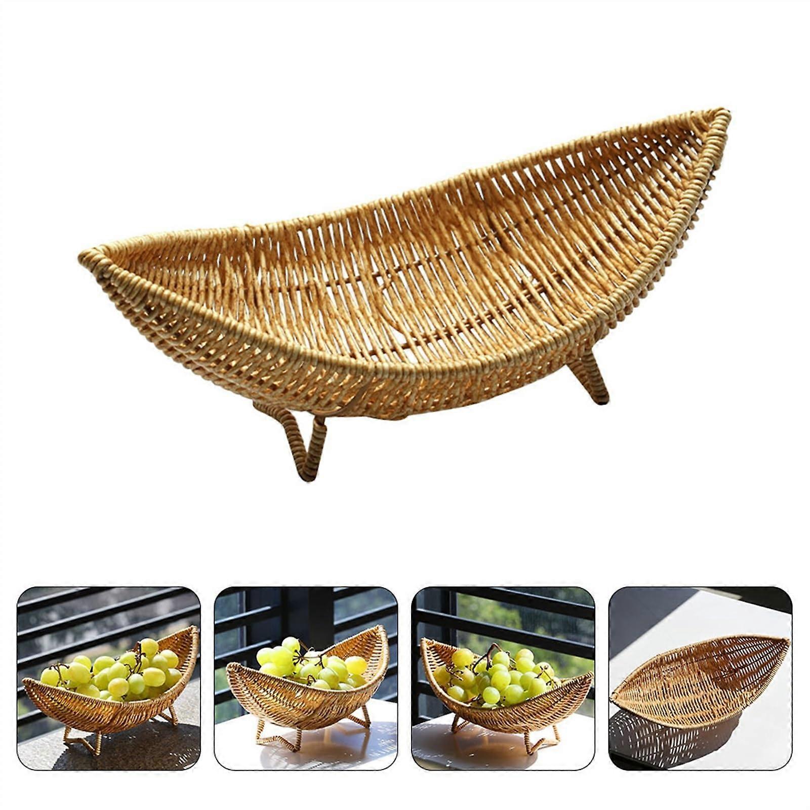 Wicker Fruit Basket Handwoven Rattan Serving Tray MultiPurpose Kitchen Storage Bowl