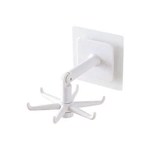 Kitchen Utensil Hooks Wall Mounted Kitchen Rack 360° Rotating Foldable Self Adhesive Holder White