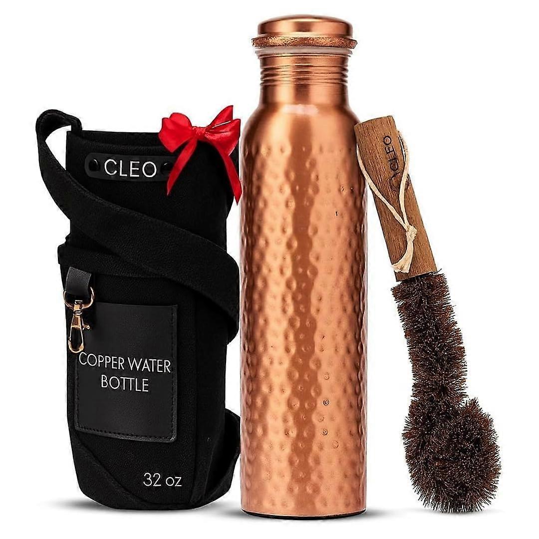 Copper Water Bottle 950ml HandHammered Ayurvedic Design with Handle LeakProof EcoFriendly