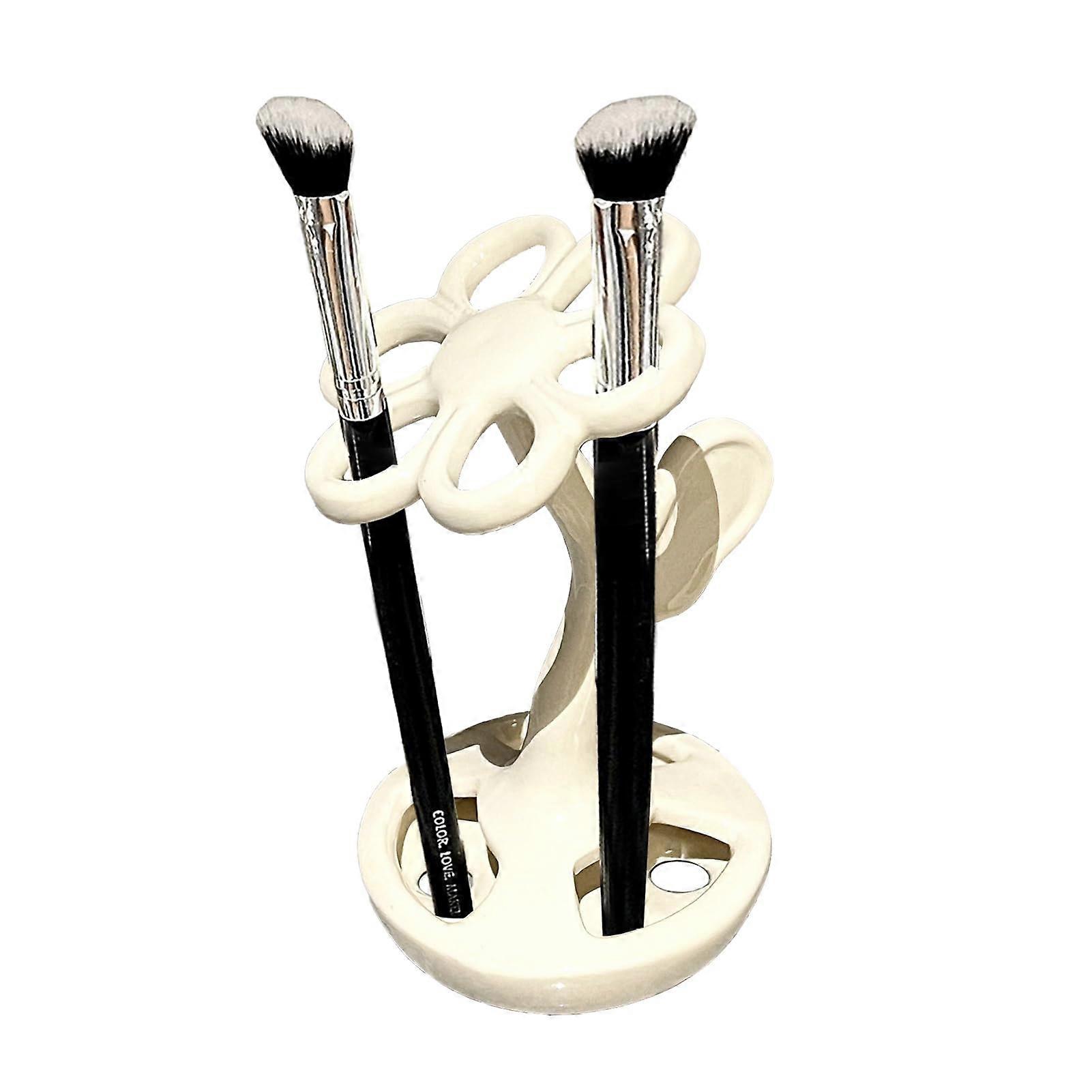 Ceramic Flower Toothbrush Holder with MultiTool Storage for Bathroom Countertop, 13.8x8 cm