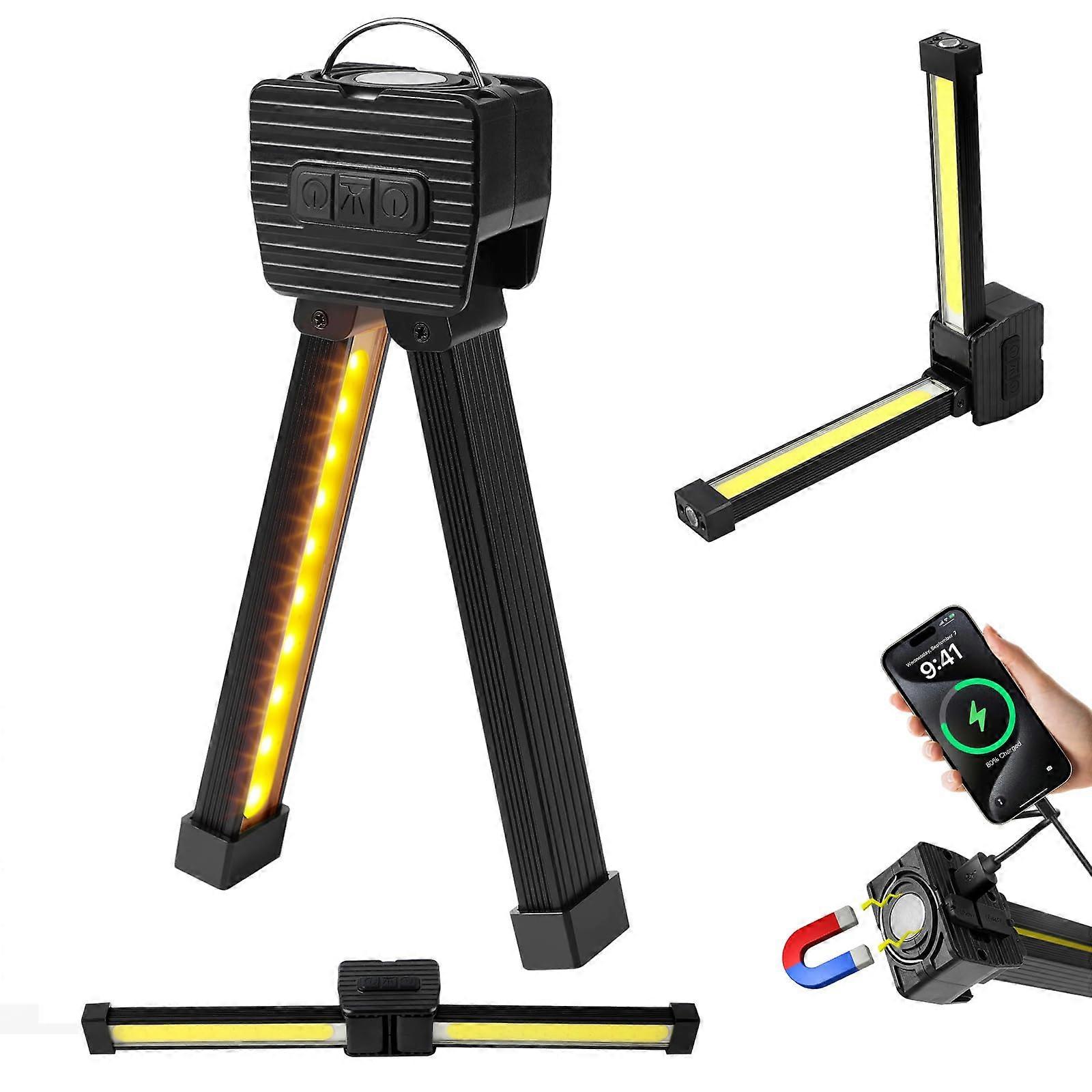 Magnetic LED Work Light with 7Level Brightness, USB Rechargeable Power Bank, Foldable with Hook