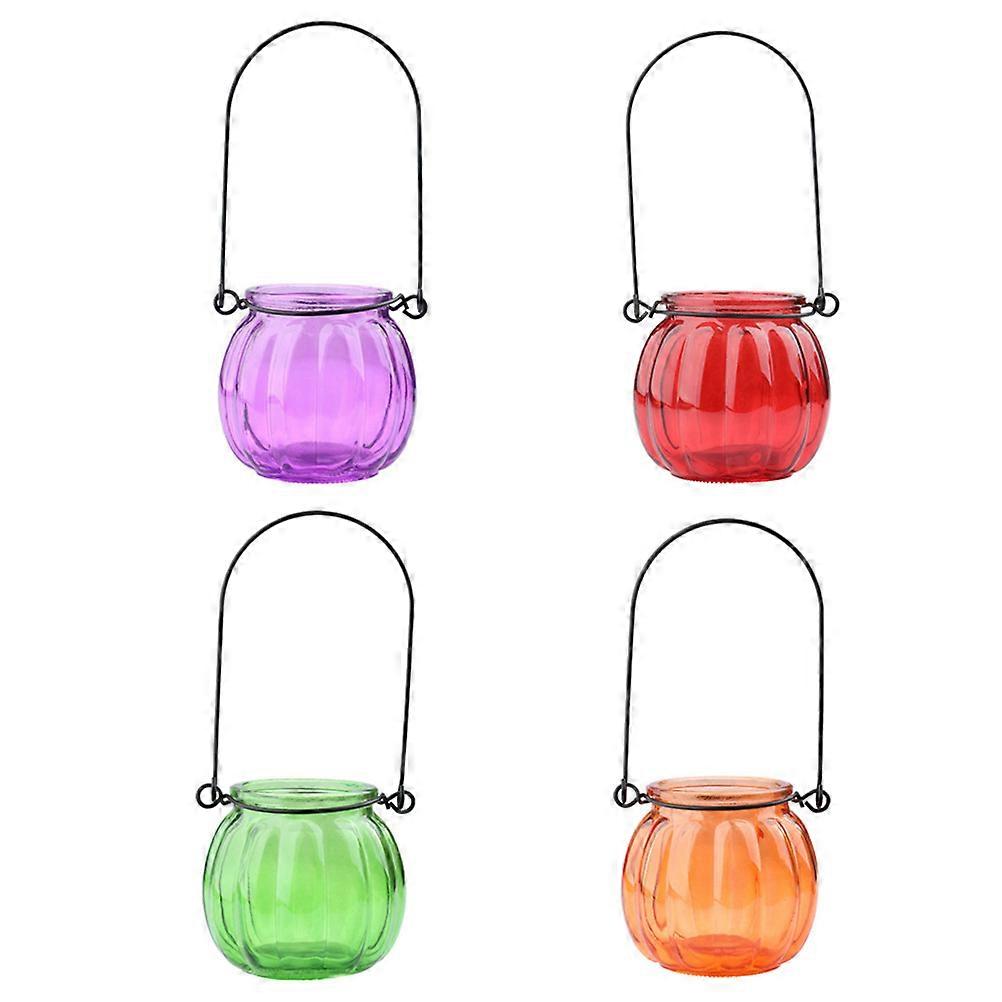 Iron Handle Glass Hydroponic Vase for Home Decor 4Pcs Set