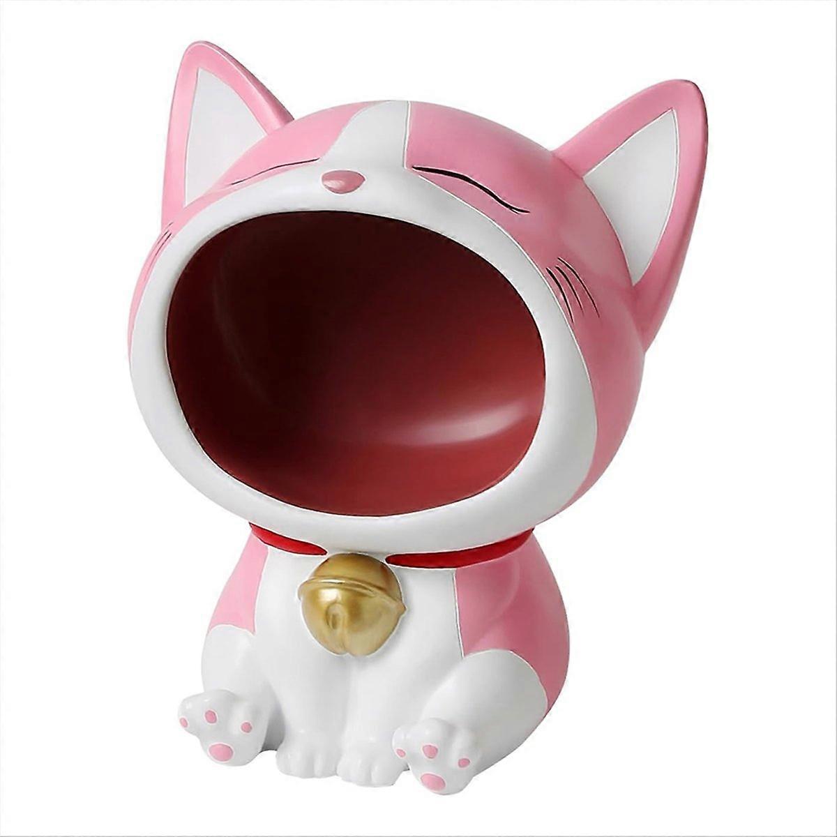 Cute Cat Statue for Candy Dish, Indoor Decor Pink