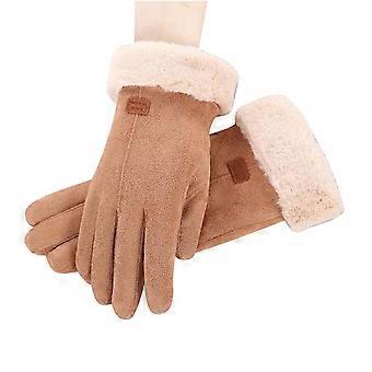 Damen-Winterhandschuhe aus Wildlederfleece, wärmende und winddichte Fahrradhandschuhe, Touchscreen-kompatibel