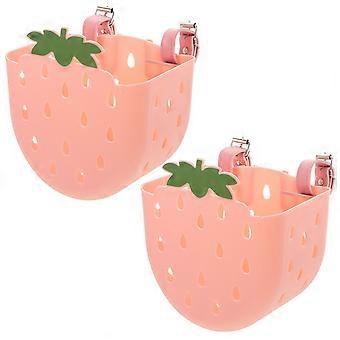 2pcs Kids Bike Basket: Plastic Front-Mounted Handlebar Storage - Cute Strawberry-Shaped Fruit Design for Bicycles Scooters Tricycles - Birthday Presen