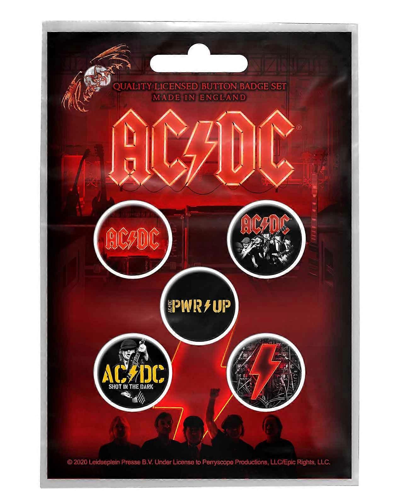 AC/DC PWR UP 5 x Pin Button Badge-pakke