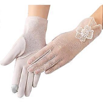 Women Summer Non-slip Touchscreen Lace Gloves, UV Protection Glove for Driving Wedding Parties Beige