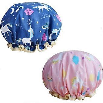 2 Pack Unicorn Shower Caps for Women, Cotton EVA Waterproof, Reusable Hair Protection Cap for Bath Kitchen SPA