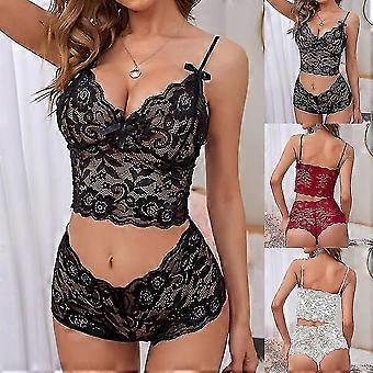 Vrouwen Sexy Lingerie Set 2022 Zwart Kant Shorts Effen Kleur Tank Top Camisole Tube Top Panty Set Bloemen Print Lingerie Set