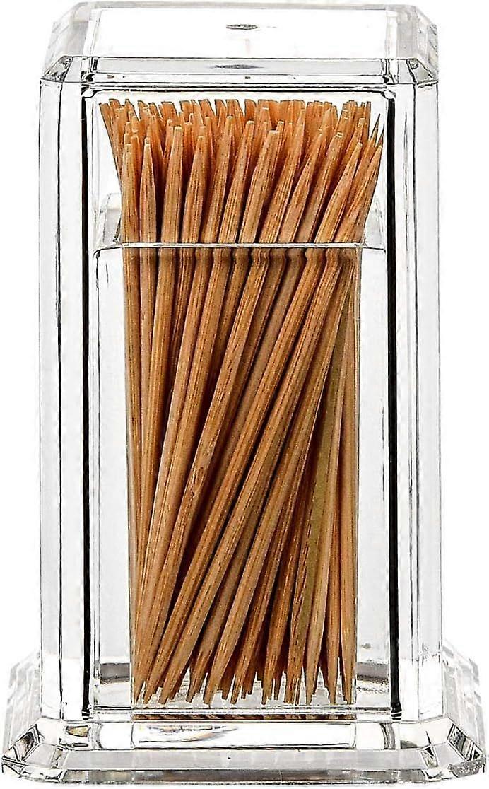 1pc Transparent Acrylic Toothpick Storage Box with Lid Rectangular Shape