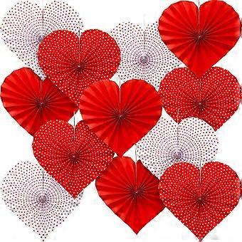 12 stuks rood hart papier fans hartvormige Valentijnsdag partij opknoping decoraties voor Valentijnsdag Decor verjaardag bruiloft bruids douche foto backd