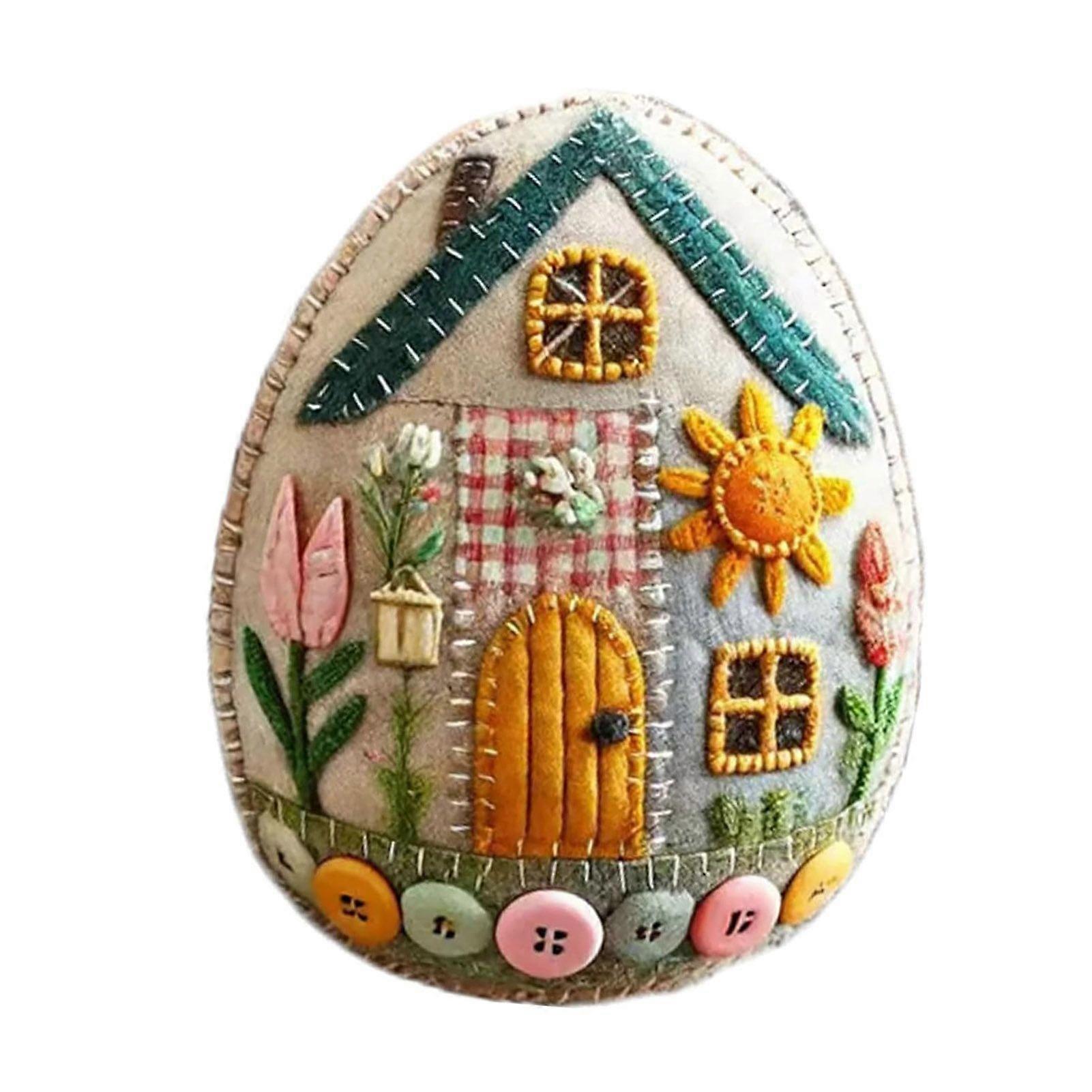 Patchwork Egg House Kit DIY Patchwork Felt Egg House Craft Kit Easter Decor Embroidered Felt Easter Egg Kit for Easter Basket Fillers