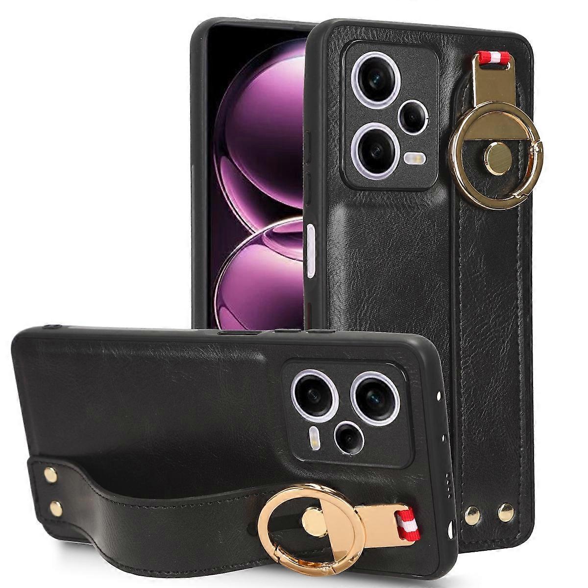 For Xiaomi Redmi Note 12 Pro 5G mobile phone case with wrist strap holder and ring aging