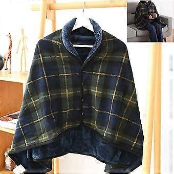 Warm Plush Wheelchair Blanket Shawl for Women, Fleece Lined Comfort Cape for Winter, Green 80x140CM