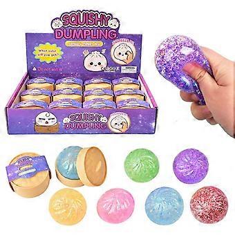 12 stuks stressverlichtend speelgoed in de vorm van dumplings met stoommandje en transparante glitter, ideaal als feestcadeautje.