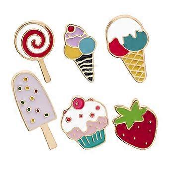 6pcs Cute Brooch Pin Cartoon Ice Cream Strawberry Breastpin Summer Badge Fashion Accessory For Women Girls For Clothes Bags Hats
