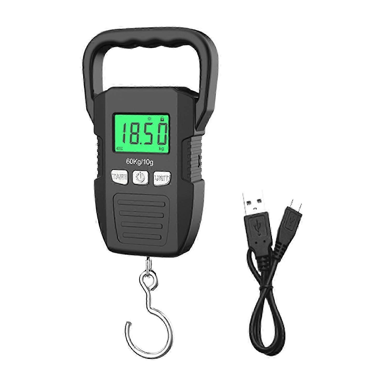 60kg Digital Portable Hanging Scale Fish Scale with Backlit LCD Display Hook