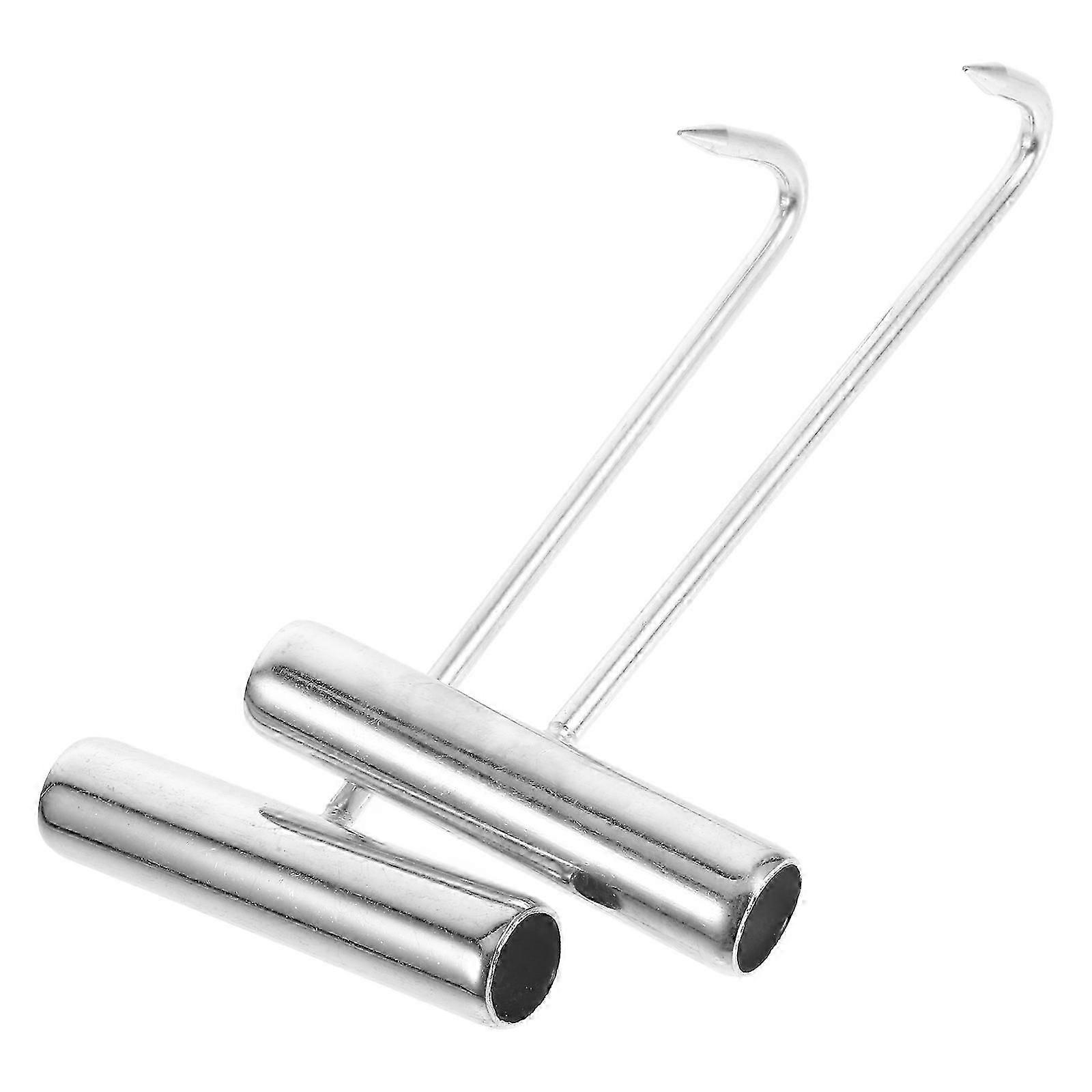 Hand Pull Hook T-Handle Meat Hook for Meat Processing 2Pcs Heavy-Duty Silver Iron