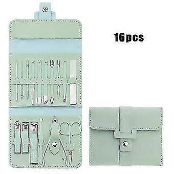 Set Of 16 Nail Clippers Stainless Steel Nail Trimmer Set With Folding Bag Manicure(1set,brown)