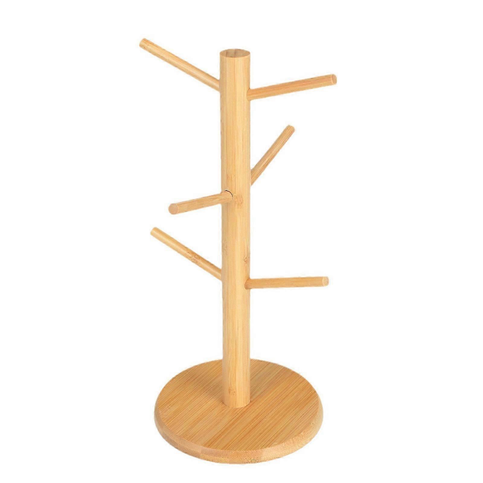 6 Hook Bamboo Mug Rack Compact