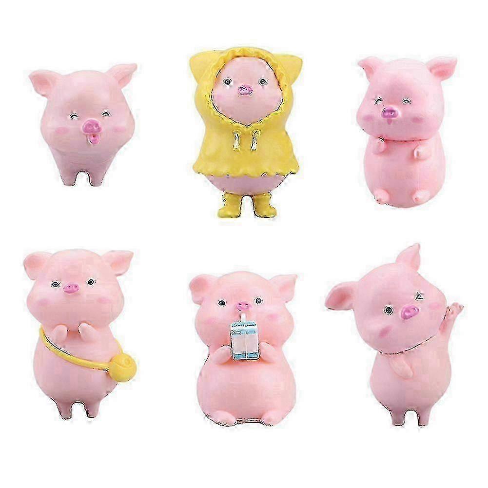 6 Pink Pig Miniature Decor Set