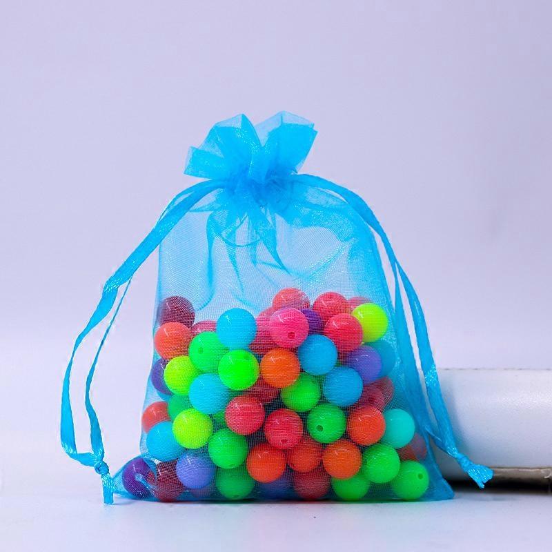 Rectangle Organza Drawstring Bags Deep Sky Blue 9x7cm