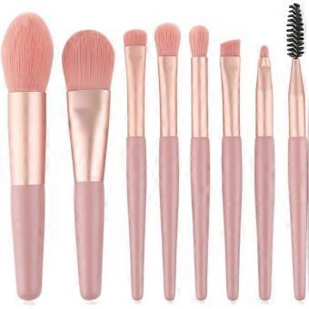 Set of 8 eye makeup brushes: foundation brush, cleaning brush, blush brush, professional liquid foundation brush (pink)