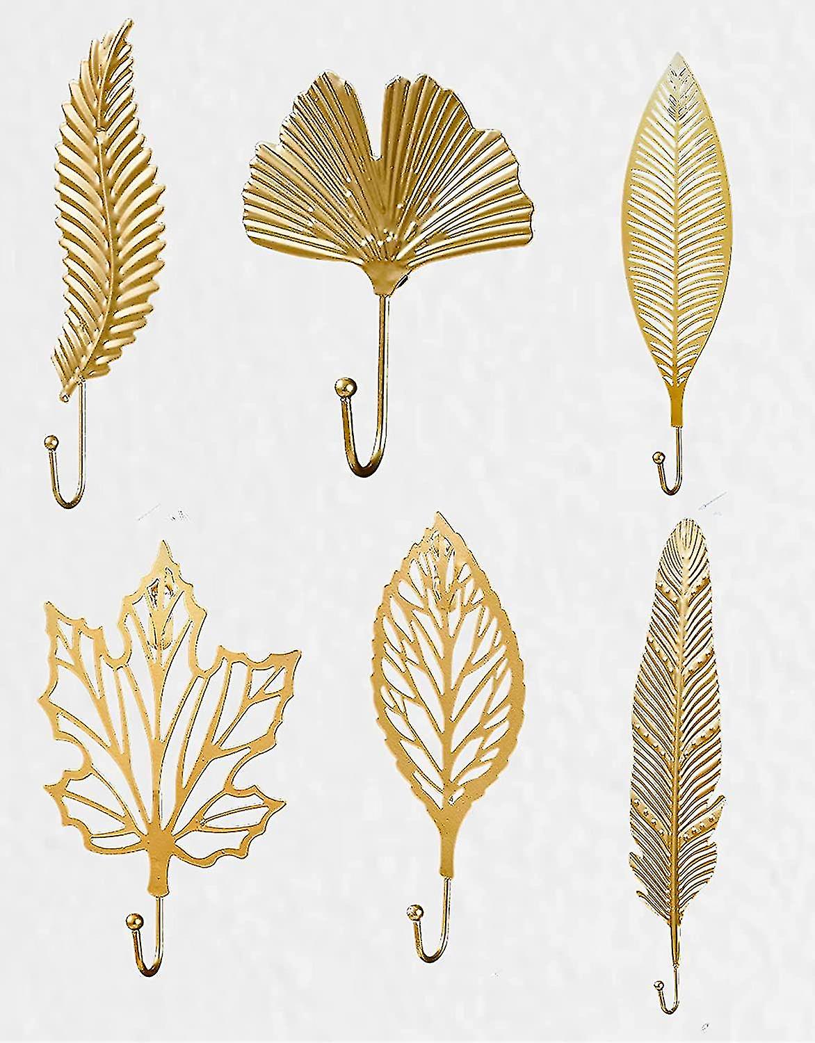 Golden Wall Hooks Decorative Set Of 6 In Luxury Leaf Dcor Style. Beautiful Decorative Hooks For Room Organization