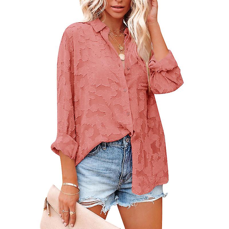 Kvinner T skjorte Sommer Topper 2022 Vår Og Sommer Helfarge Hul Chiffon