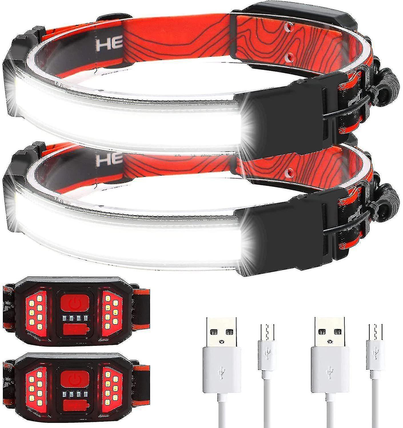 Rechargeable Led Headlamp,2 Pieces Of Headlamp Torch,waterproof And Red Rear Headlamp,3 Light Modes