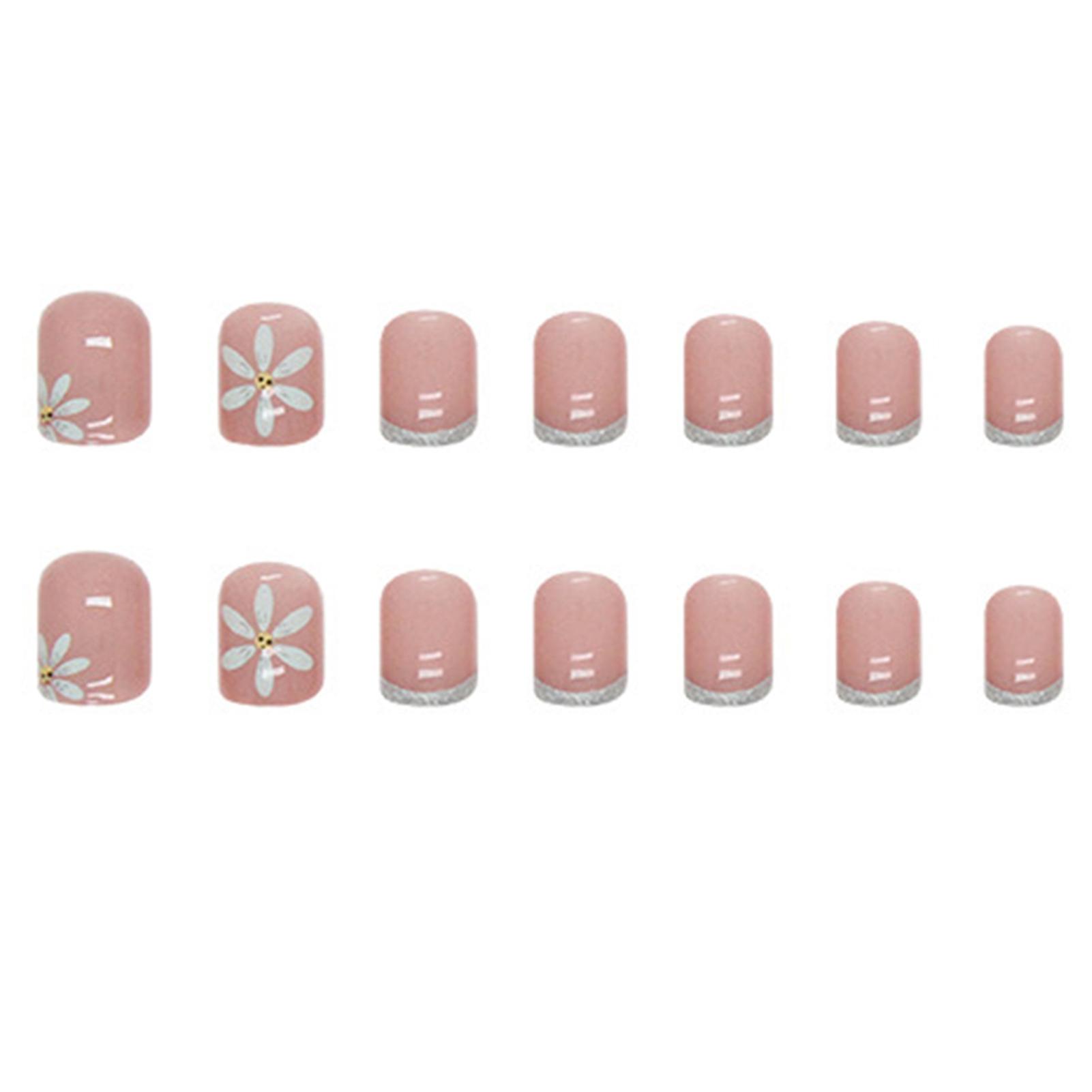 Sunflower Patterns Pink Fake Nails Lightweight And Seamless Manicure