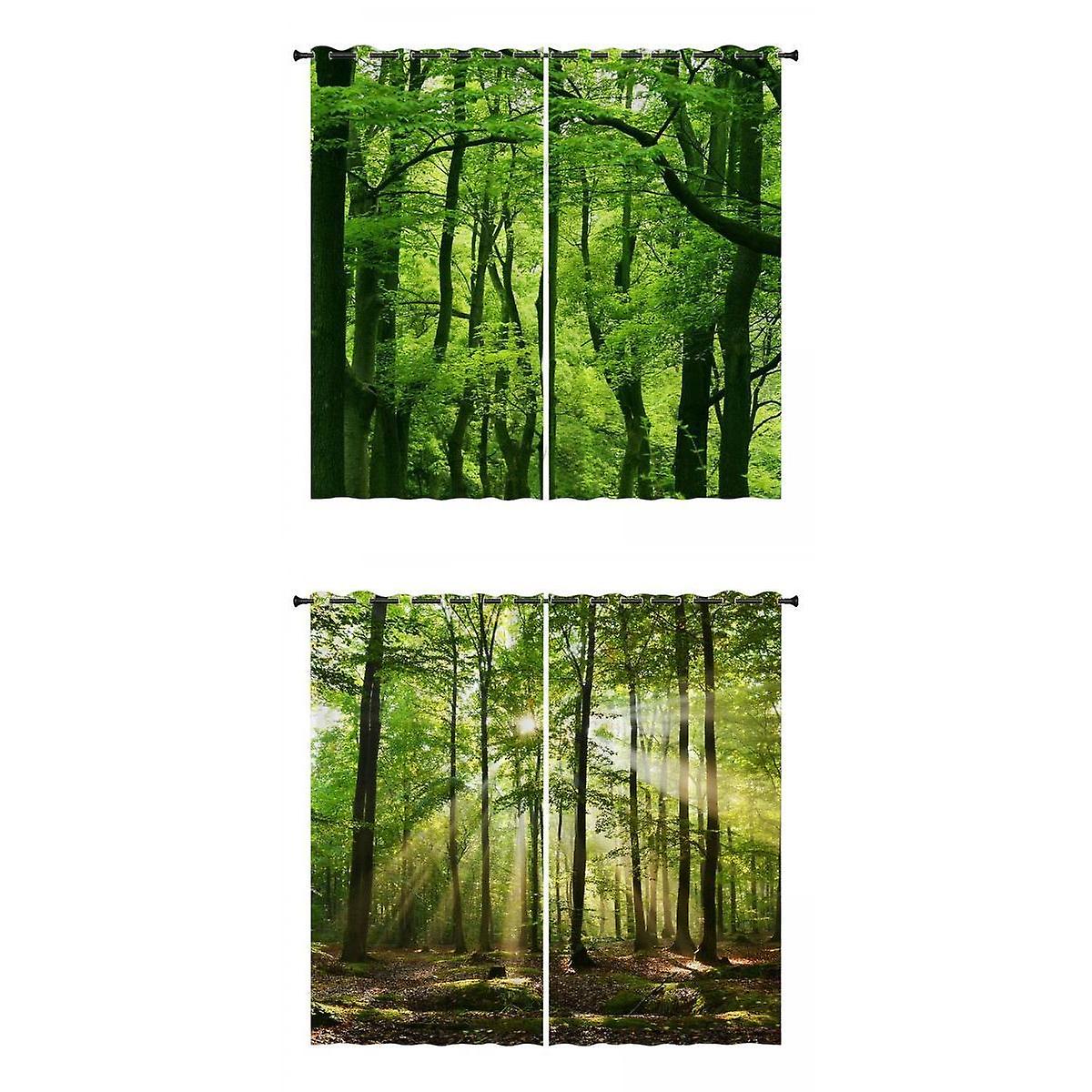 2 x 2 Panels Noise Reduction Blackout Curtains Forest Pattern Print Curtain