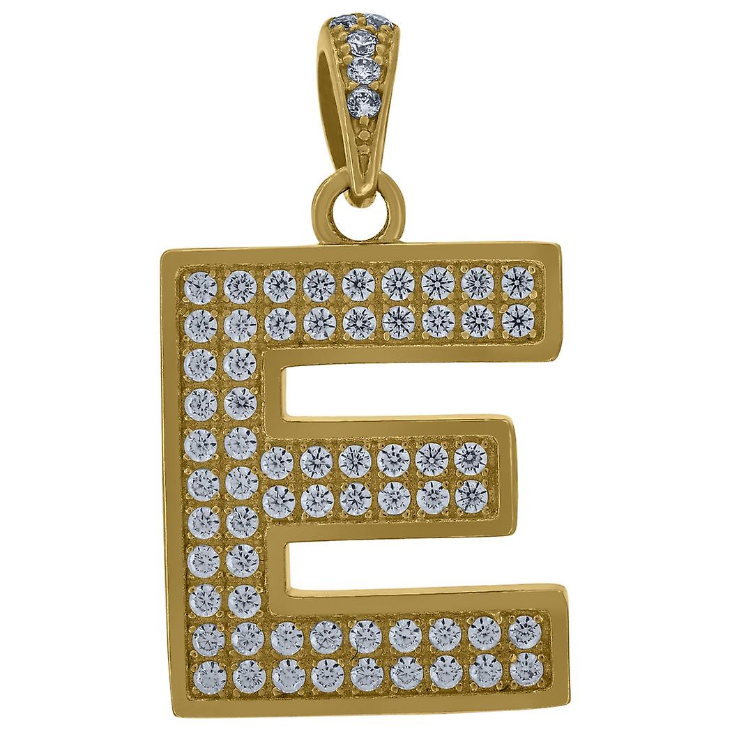 10k Or Jaune Hommes Femmes Zircone Cubique CZ Lettre Nom Personnalisé Monogramme Initiale E Pendentif 28.2x16.00mm de large