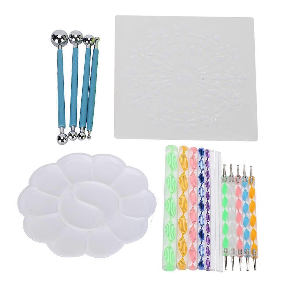 20Pcs Mandala Dotting Tools Set with Paint Tray & Stencil, 24cm