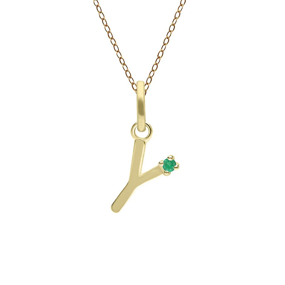Initial Y Emerald Letter Necklace in 9ct Yellow Gold