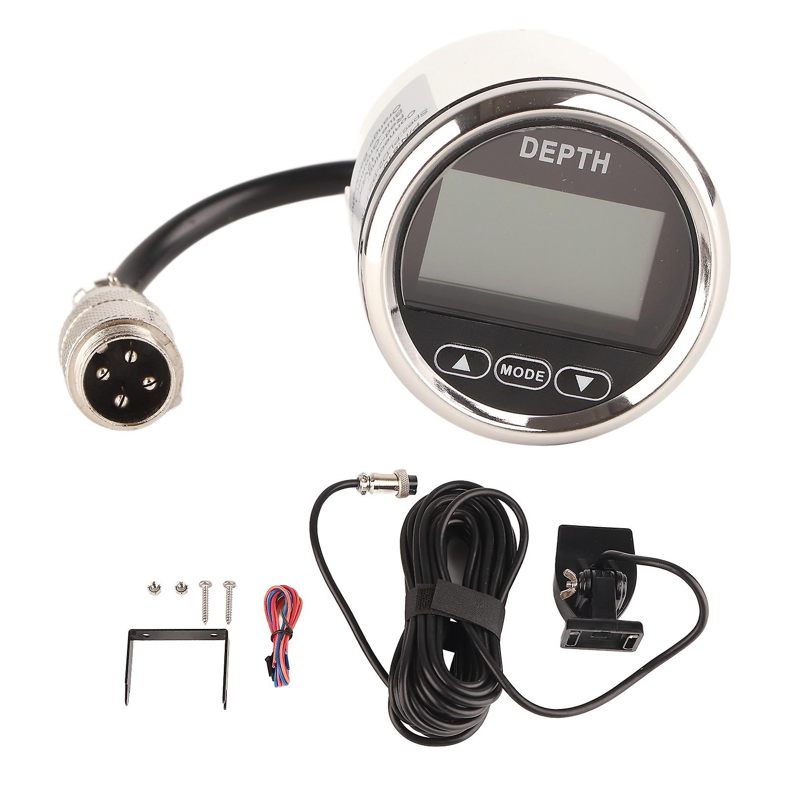 Universal Depth Gauge 52mm Digital Display Silver Frame Black Background IP67 Waterproof Easy Installation with Mounting Accessories for Boat